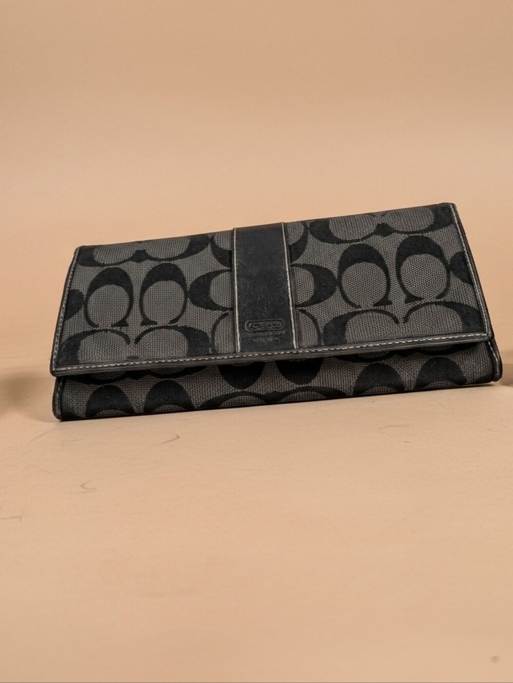 Coach Black and Gray Signature Continental Wallet